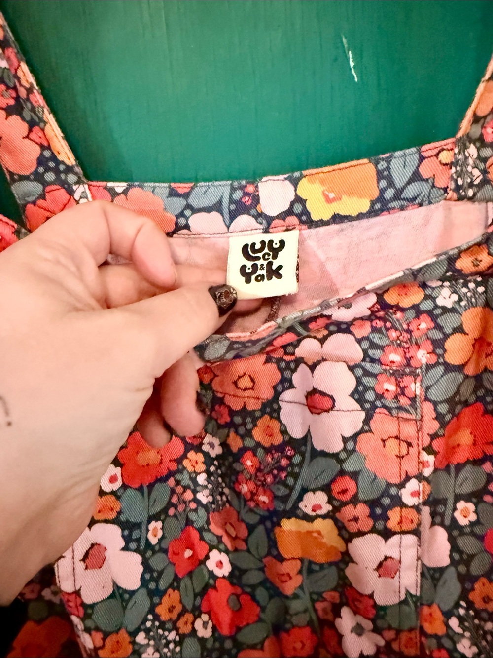 Lucy and Yak Floral Print Overalls in Orange and White - Picture 3 of 4